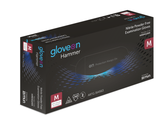 GloveOn Hammer Black Nitrile Exam Gloves Powder Free Box of 100 Medium